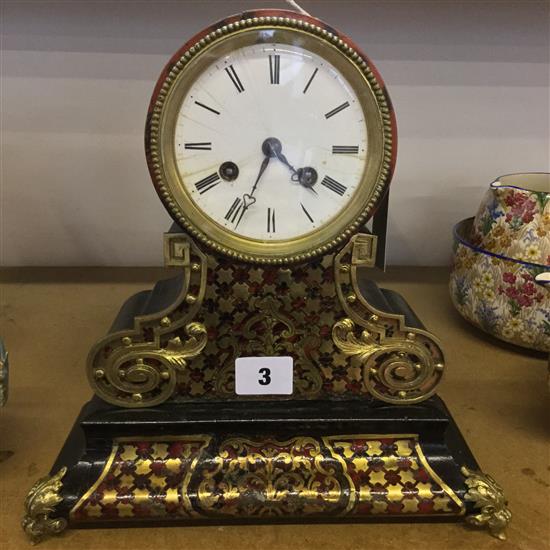 French ebonised boulle drum mantel clock, A R, Paris 